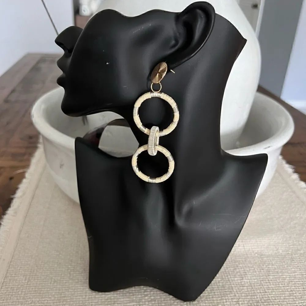 Silk/Metallic Cord Mix Triple Tiered Hoop Hand Made Earrings.